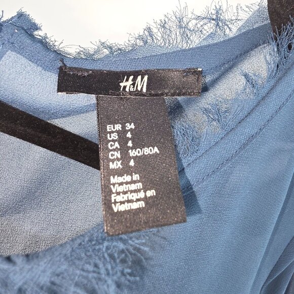 Womens H&M Sheer Long Sleeve Blouse With Frayed Edges - Picture 3 of 9